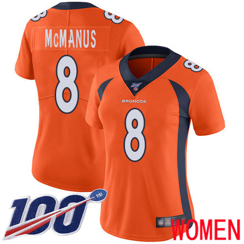 Women Denver Broncos 8 Brandon McManus Orange Team Color Vapor Untouchable Limited Player 100th Season Football NFL Jersey